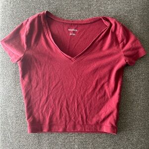 wild fable Red V-Neck Crop Tee